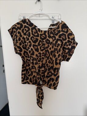 SHEIN Leopard Tie-Knot Women's Blouse - Brown & Black